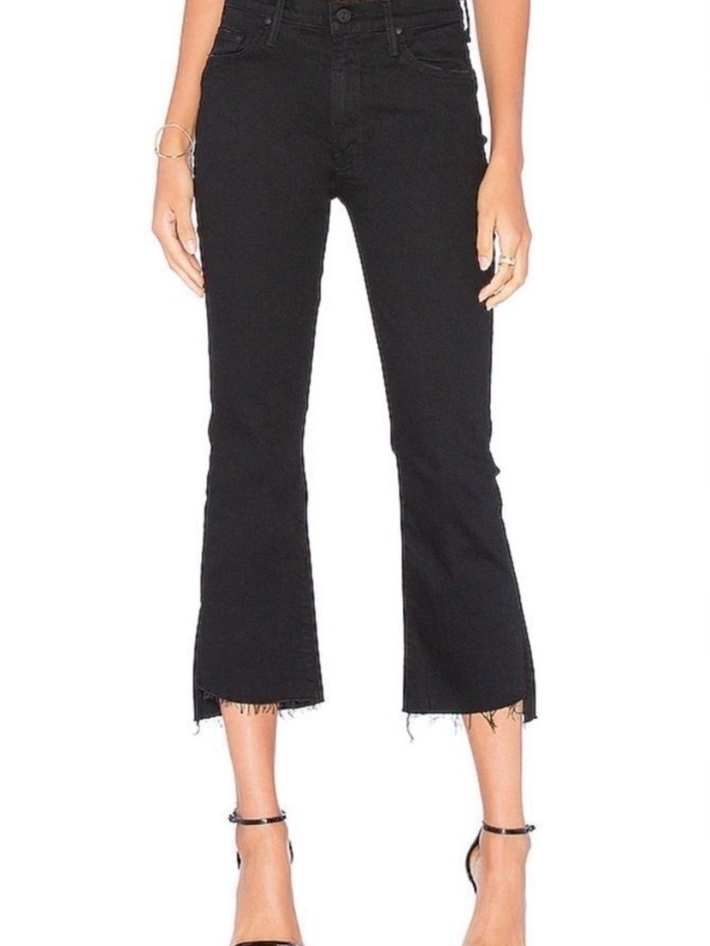 MOTHER insider crop step fray Black Raw-Hem Flare Jeans 24